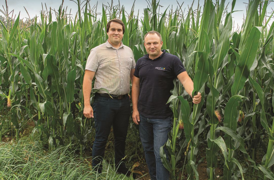 И. Юнаш (слева) и И. Яцкевич на поле гибрида кукурузы Фродо